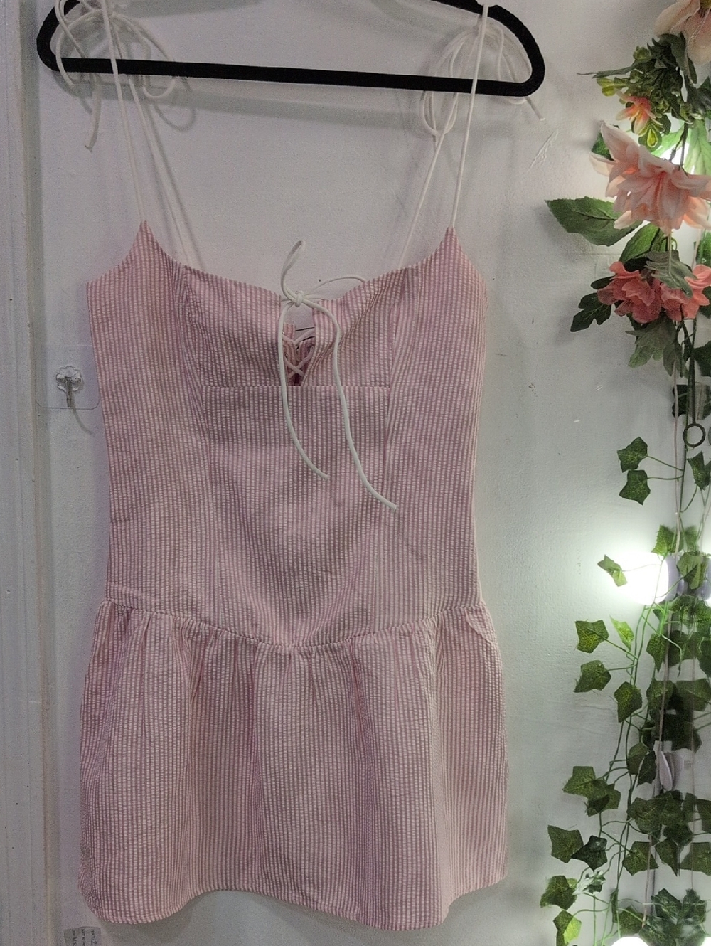 NWT EDIKTED Pink And White Striped Cordelia Mini Dress (M)